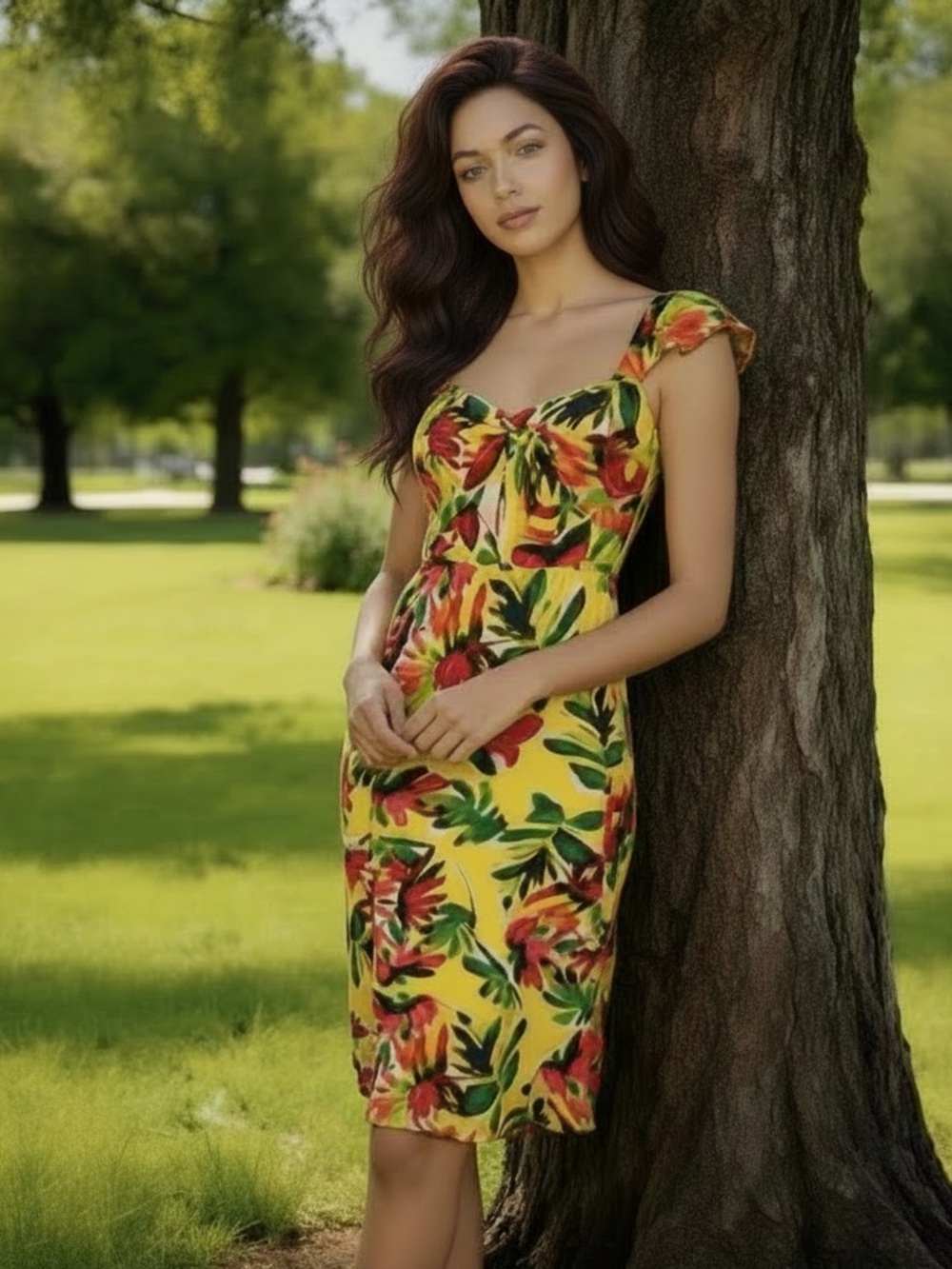 Julia Jordan Floral Ruffle Shoulder Midi Dress Size 4